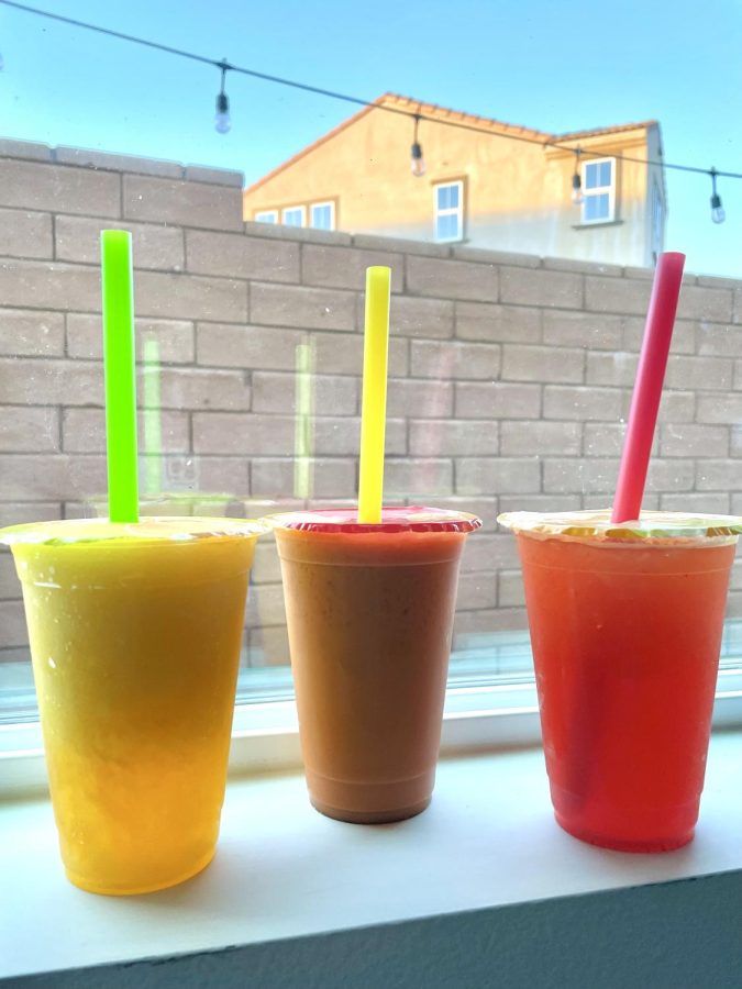 Sipping away with Bigstraw Boba, Ventura Calif. features passion fruit smoothie, Thai tea and strawberry tea. 