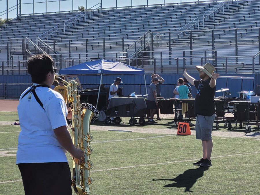 Buena Marching Band led under the conduction of James Rumenapp Saturday, Oct. 16 at Buenas football stadium in order to prepare for future performances this season