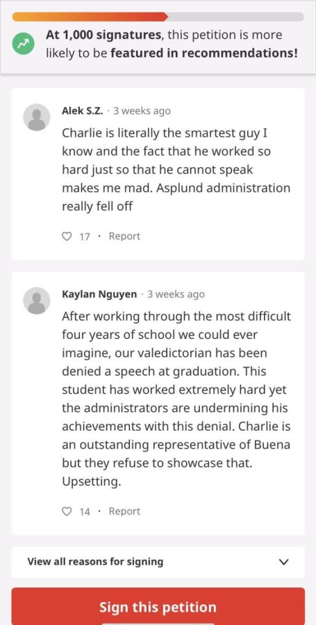 Students and community members flood the comment section with their dissatisfaction. A majority of comments mention the hard work and good character Tran shows to fellow classmates and surrounding people. Asplund acknowledges the hard work Tran put into his years at Buena, saying that Tran will have the honor to say he was valedictorian for the rest of his life.