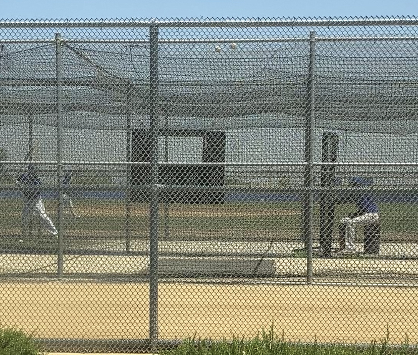 The Moreno Valley player hitting in the batting cage prior to the game.