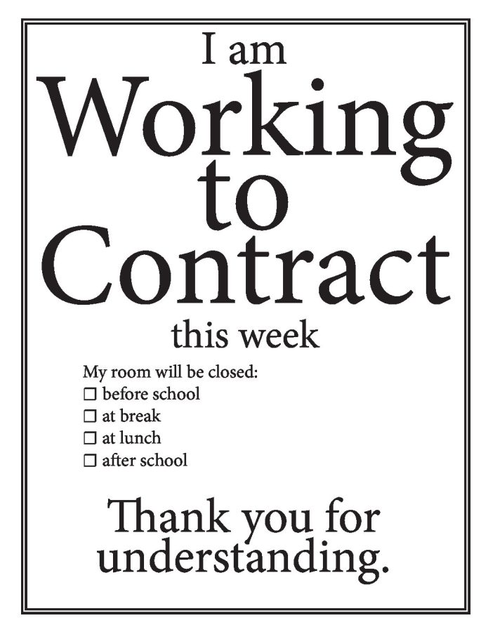 Many teachers are displaying this paper, or one very similar, on classroom windows or doors; to indicate that they are only working to contract. 
