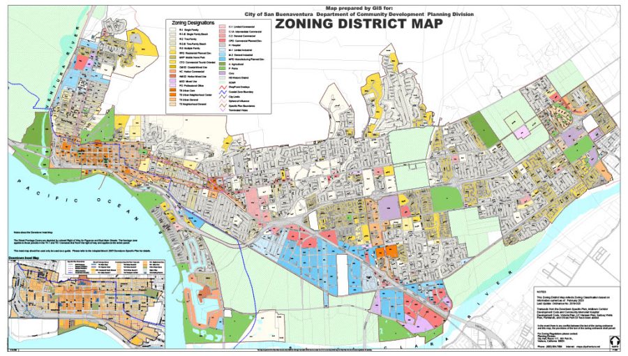 The official zoning map for Ventura is mostly what is labeled R1 - single family planning outside what is labeled the urban core.