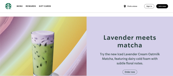 The first thing you see as you open the Starbucks app- a new lavender drink.
