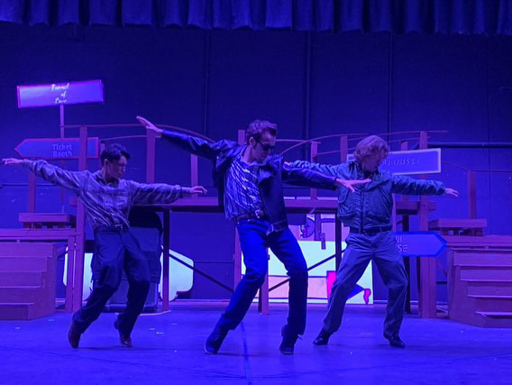 Adam Karluck and his friends rehearsing for the musical All Shook Up. Left to right: Elijah Eckert, Adam Karluck, Carter Armstrong  