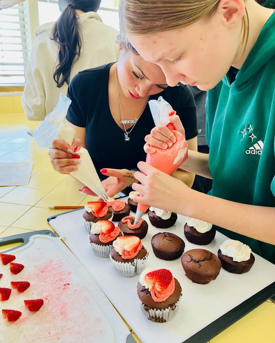 Culinary students create their valentines cupcakes.
