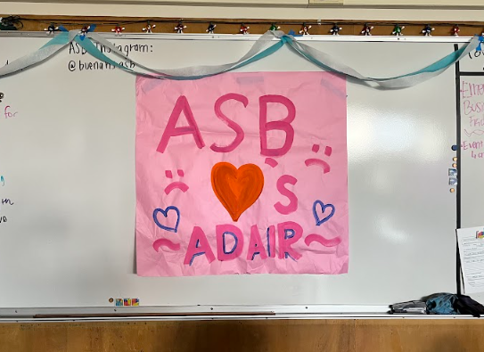 A poster made by ASB students that was hung at Adairs ASB farewell party. The party was a total surprise for Adair, returning to her ASB class after a week on vacation.  