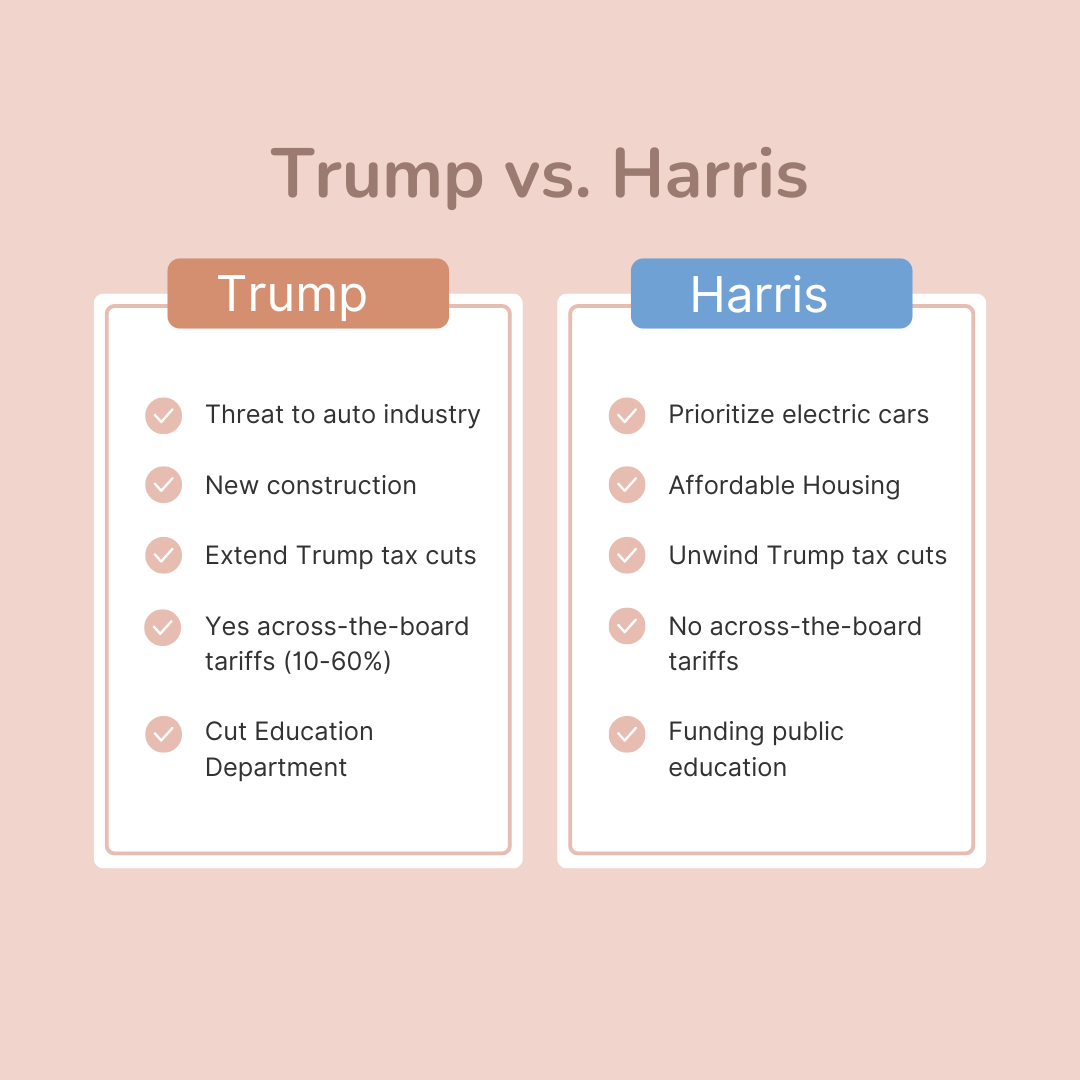 The differences between the two candidates' beliefs on important topics.