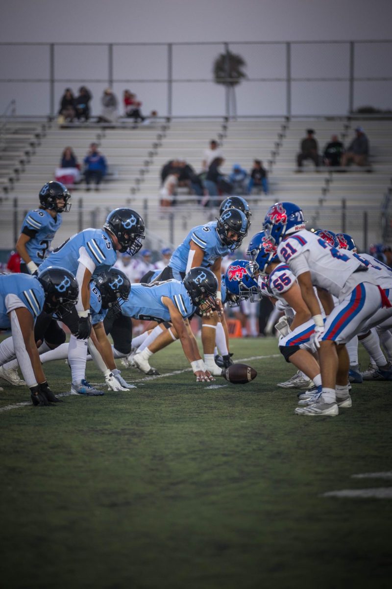 The Bulldogs getting into their positions for the next play in the first quarter