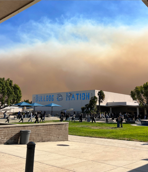 Smoke from local fires smothers the sky during lunch