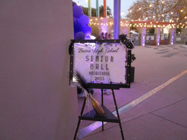 A sign greets students as they enter the Museum of Ventura County, which is being used for senior ball.