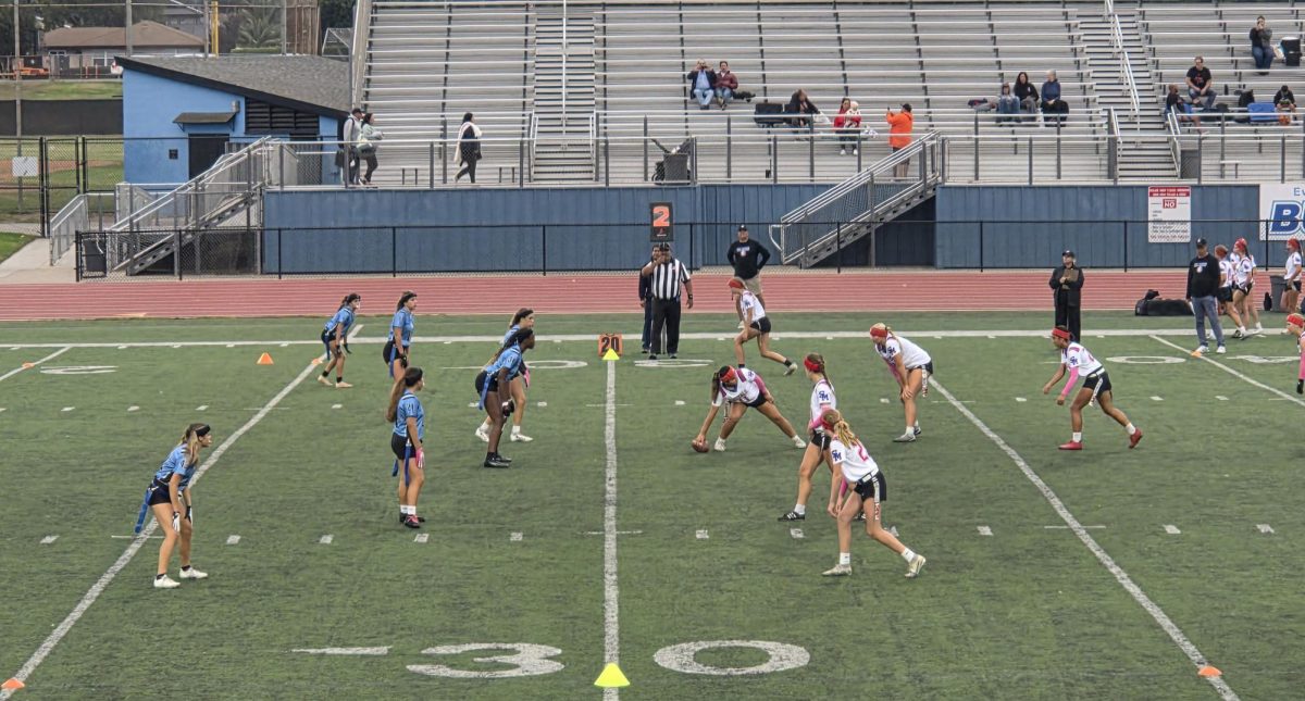 The two teams get in position before the whistle blows