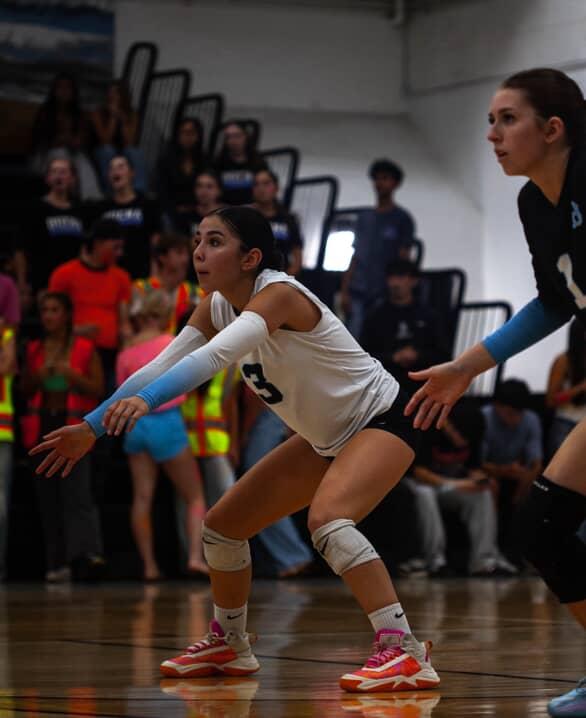 On Tuesday Sept. 23 the Bulldogs faced off against the Santa Barbara Dons and were unable to pull off the win. Pictured is Buena's defense preparing to receive one of many hard spikes.