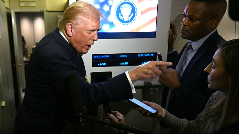 President Trump telling a reporter to "quiet, piggy".