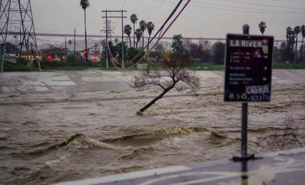 Flood footage in a California street.