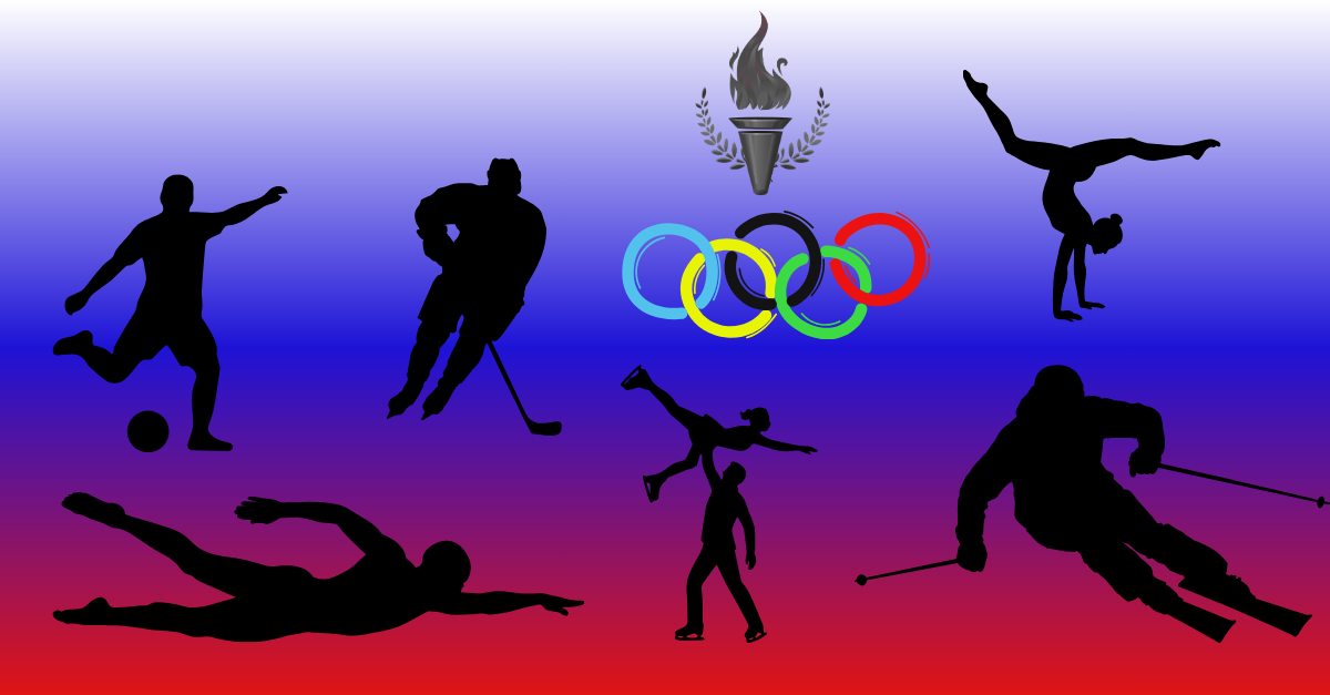 The different sports are displayed in front of a backdrop of the Russian flag, demonstrating the countless Russian athletes that have spent their entire lives leading up to  the Olympics.
