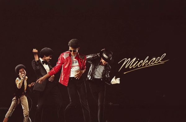 A poster promoting "Michael", with every stage of Michael Jackson's career.