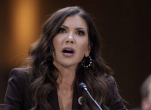 Kristi Noem appearing during a hearing for the US Senate.