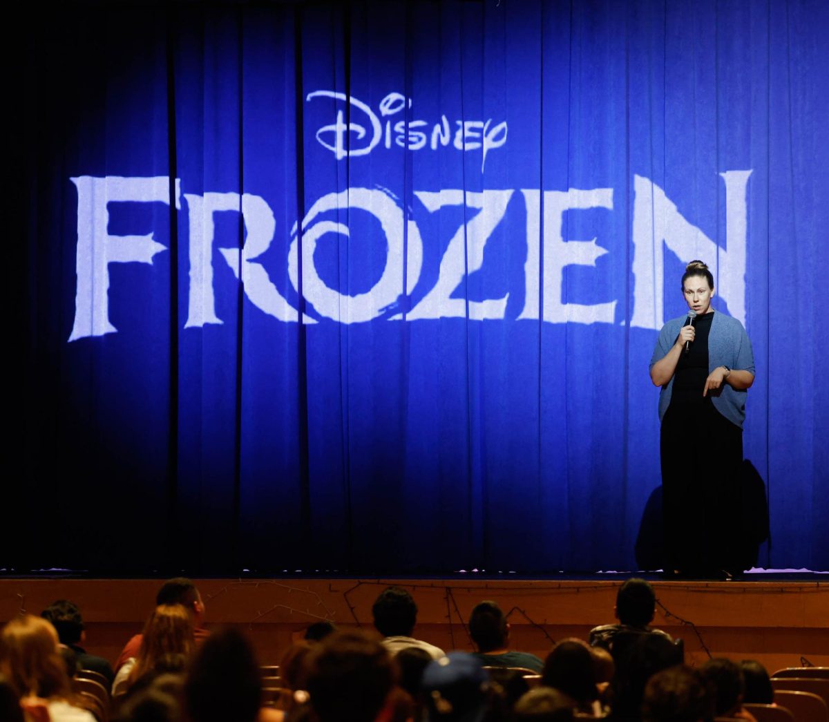 Director Molly Ensminger presenting Buena's production of "Frozen: The Musical".