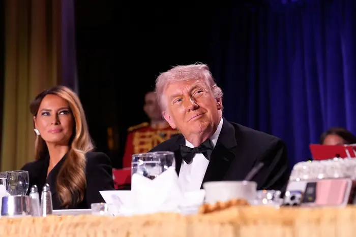 President Donald Trump at the White House Correspondents' dinner prior to the alleged assassination attempt.