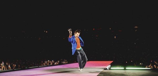 Harry Styles dancing in the Johan Cruiff Arena in Amsterdam, Netherlands on May 16, 2026.